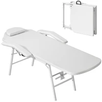 HOMCOM Camilla Masaje Plegable Portátil de 3 Zonas con Respaldo Ajustable Reposacabezas Reposabrazos 182x82x68 cm Blanco(m-11)