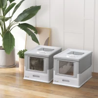 PawHut Lot de 2 maisons de toilette pour chat pliable double porte battante et supérieure pelle fourni 47,5 x 35,5 x 36,7 cm(m-10)