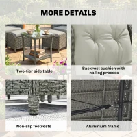 Outsunny 5 Piece Garden Furniture Set, Rattan Reclining Garden Chair Set of 2 with Footstool and Cushion for Balcony, Cream(m-7)