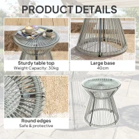 Outsunny Rattan Outdoor Coffee Table, PE Rattan Wicker Bistro Side Table with Tempered Glass Top, Light Grey(m-6)