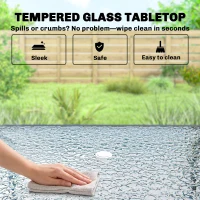 Outsunny 8 Piece Garden Dining Set with Umbrella Garden Furniture Set with 6 Folding Chairs, Tempered Glass Table for Patio Cream(m-8)