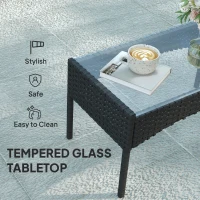 Outsunny 4 Piece Rattan Garden Furniture Sofa Set with Loveseat, Armchairs, Glass-Top Coffee Table and Cushions, Black(m-7)