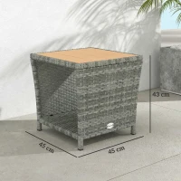 Outsunny Side Table 2-Tier Outdoor Coffee Table with Storage Shelf PS Wood Slat Top/Light Grey(m-3)