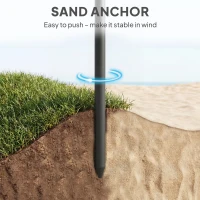 Outsunny 1.8 m Beach Umbrella Parasol with Sand Anchor, Portable 30° Tilting Patio Sun Shade with Adjustable Height, Grey/White(m-6)