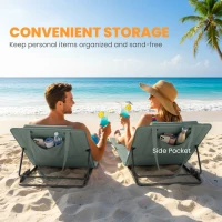 Outsunny Foldable Sun Loungers Set of 2, Portable Folding Beach Lounger with 4-level Adjustable Backrest, Grey(m-7)