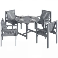 Outsunny 5 Pieces Garden Dining Set with Parasol Hole, Round Outdoor Table and Chairs, 4 Seater Wooden Garden Furniture, Grey(m-10)