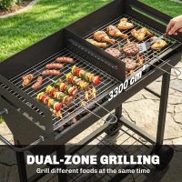 Outsunny Charcoal Barbecue Grill with 2 Cooking Areas, Portable BBQ Trolley with Wheels, Height Adjustable Grates, Bottom Shelf(m-4)