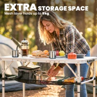 Outsunny 3ft Folding Camping Table, Picnic Table with Mesh Storage Layer, Carrying Bag and Metal Frame, Cream White(m-5)