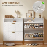 HOMCOM Dulap pentru pantofi 16 perechi, dulap îngust cu 2 sertare rabatabile, compartiment deschis, alb(m-5)