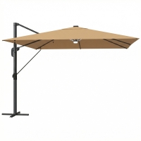Outsunny 3 x 3 m Garden Cantilever Parasol with Light, Cover, Overhanging Umbrella w/ Wind Protection, 360° Rotation, Khaki