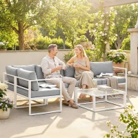 Outsunny 5 Seater Aluminium Garden Furniture Set, Garden Sofa Set with Thick Cushions for Patio and Balcony, Outdoor, Light Grey(m-8)