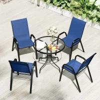 Outsunny Five-Piece Steel Patio Set, with Glass-Top Table - Dark Blue(m-8)