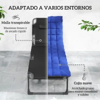 Outsunny Set de 2 Tumbonas Plegables con Reposacabezas Cojines Bolsillo Lateral y Respaldo Reclinable 5 Posiciones Azul(m-5)