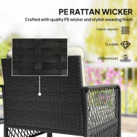 Outsunny 3 Pieces Rattan Bistro Set with Glass Top Coffee Table, Chairs and Cushions for Outdoor, Patio, Balcony, Cream(m-5)