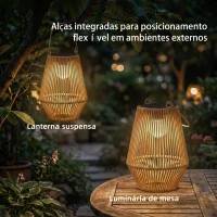 Outsunny Conjunto de 2 Candeeiros Solares de Exterior de Vime Suspensas com Ligação e Desligamento Automático IP44 Castanho(m-8)