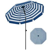 Outsunny 1.8 m Beach Umbrella Parasol with Sand Anchor, Portable 30° Tilting Patio Sun Shade with Adjustable Height, Blue/White(m-10)