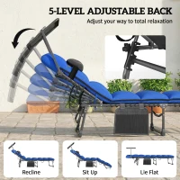 Outsunny Folding Sun Loungers Set of 2 with Canopy, Reclining Sunbed with Cushion, Side Pocket, Carrying Handle, Dark Blue(m-5)