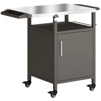 Outsunny Grill Cart with Stainless Steel Top, Pizza Oven Stand with Cabinet, Spice Rack, Towel Holder, Bottle Opener, Brown(m-1)
