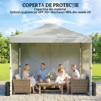 Outsunny Pavilion 3x3 m impermeabil reglabil pe înălțime pop-up pliant cu 3 pereți laterali ferestre ventilație, UV 50+ Gri deschis(m-5)
