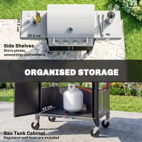 Outsunny 4+1 Burner Gas BBQ Grill with Side Burner, 50000 BTU Steel Portable Gas Barbecue Grill with Built-in Thermometer, Lid(m-6)