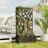 Outsunny Metal Raised Garden Bed with Trellis, Outdoor Planter Box with Privacy Screen, Elevated Garden Box for Climbing Plants(m-9)