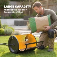 Outsunny Compost Spreader, 20" Peat Moss Spreader with Detachable U-Shaped Handle and Metal Mesh Basket(m-4)