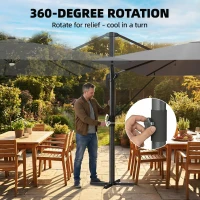 Outsunny 3 x 3 m Garden Cantilever Parasol with Light, Cover, Overhanging Umbrella w/ Wind Protection, 360° Rotation, Light Grey(m-9)