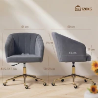 HOMCOM Silla de Oficina con Ruedas de Terciopelo con Respaldo Acolchado Altura Ajustable Espuma Alta Resiliencia Gris(m-3)