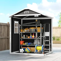 Outsunny 6'x4.5' Garden Storage Shed, Lockable Garden Shed with Double Doors, Window, Vent and Plastic Roof, Black(m-9)