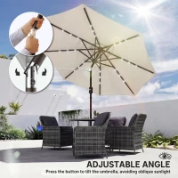 Outsunny 2.6 m Garden Parasol Umbrella with LED Solar Light, Parasol Cover, Outdoor Market Patio Umbrella, Cream White(m-8)