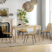 HOMCOM Lot de 4 chaises de salle à manger design bohème en résine tressée et piètement métal 44 x 58 x 85 cm jaune(m-10)