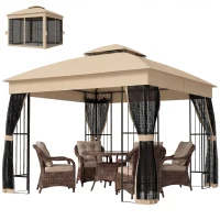 Outsunny 3 x 3 m Outdoor Garden Gazebo with Post Shelves, UPF50+ Double Roof Patio Permanent Pavilion, Brown(m-11)