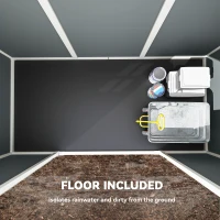 Outsunny 8 x 4 ft Resin Garden Shed, Wood-Effect Outdoor Storage Shed with Floor, Windows, Lockable Doors and Vents, Light Grey(m-4)