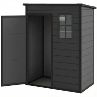 Outsunny 5' x 3' Garden Shed with Floor, Outdoor Storage Shed with Lockable Door, Window and Vent, Dark Grey(m-11)