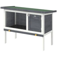 PawHut Clapier Lapin Extérieur en Bois, avec Toit Ouvrable en Asphalt et Plateau Coulissant, Design Surélevé, 90x45x65cm, Gris(m-1)