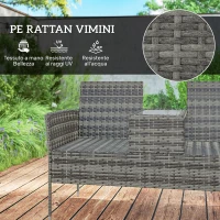 Outsunny Panchina da Esterno 2 Posti con Tavolino da Caffè, in Acciaio e Rattan PE, 137x59x82 cm, Grigio(m-5)