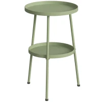 Outsunny Patio Side Table, 2-Tier Round Coffee End Table for Garden Balcony Living Room Bedroom, Light Green(m-1)