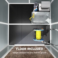 Outsunny 6 x 6 ft Plastic Garden Shed, Wood-Effect Outdoor Storage Shed with Floor, Windows, Lockable Doors and Vents, Grey(m-4)