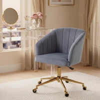 HOMCOM Silla de Oficina con Ruedas de Terciopelo con Respaldo Acolchado Altura Ajustable Espuma Alta Resiliencia Gris(m-2)