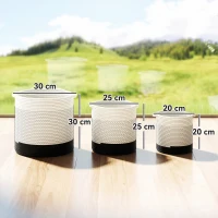 Outsunny Plant Pots Handwoven Cotton Indoor Planters with Waterproof Liner Set of 3 White(m-3)