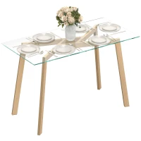HOMCOM Mesa de Comedor Rectangular Moderna para 6 Personas Superficie de Vidrio Templado 150x75x76 cm Transparente(m-10)