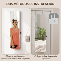 HOMCOM Espejo Joyero con Luz LED Montado en la Pared o en la Puerta con Cerradura Espejo Entero 2 Cajones Blanco(m-7)