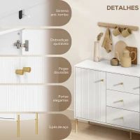 HOMCOM Aparador Moderno com 3 Gavetas Prateleiras Ajustáveis Bancada com Efeito Mármore Pés em Aço 120x39,1x76 cm Branco(m-6)