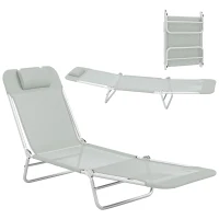 Outsunny Steel Frame Sun Lounger, with Reclining Back - Light Grey(m-10)