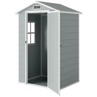Outsunny 4 x 3 ft Plastic Garden Shed with Floor, Outdoor Storage Shed with Lockable Door, Window and Vent, Light Grey(m-11)