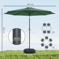 Outsunny 2.7 m Garden Parasol Umbrella with Cross Base and Sandbag, Retractable Ribs, Outdoor Table Market Umbrella, Green(m-3)