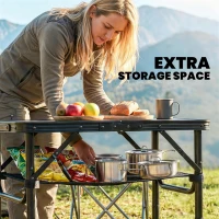 Outsunny 2ft Folding Camping Table, Picnic Table with Mesh Storage Layer, 4 Adjustable Heights and Carrying Handle, Black(m-6)