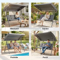 Outsunny 3 Seater Garden Swing Chair, Patio Rocking Bench with Tilting Canopy, Removable Cushion and Steel Frame, Dark Grey(m-7)