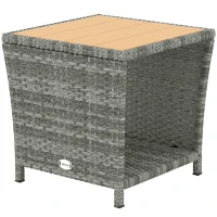 Outsunny Side Table 2-Tier Outdoor Coffee Table with Storage Shelf PS Wood Slat Top/Light Grey(m-11)