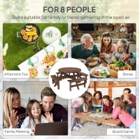 Outsunny Wooden Garden Dining Set, 8 Seater Patio Furniture Set with Round Picnic Table, Parasol Hole for Outdoor Garden, Tan(m-7)